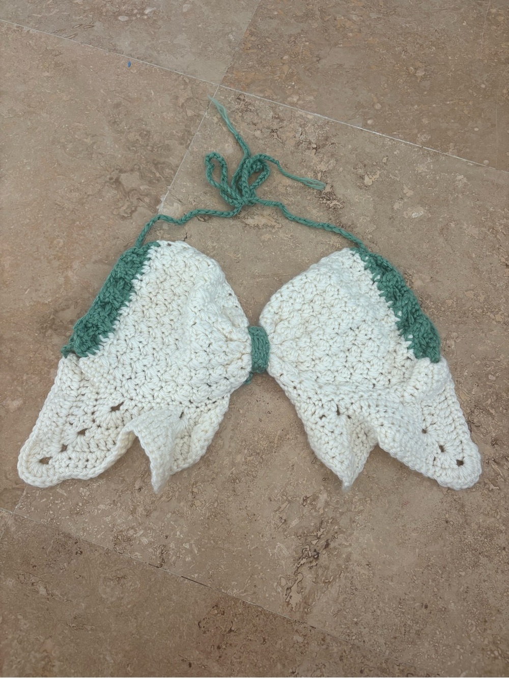 Handmade Cream and Green Crochet Top